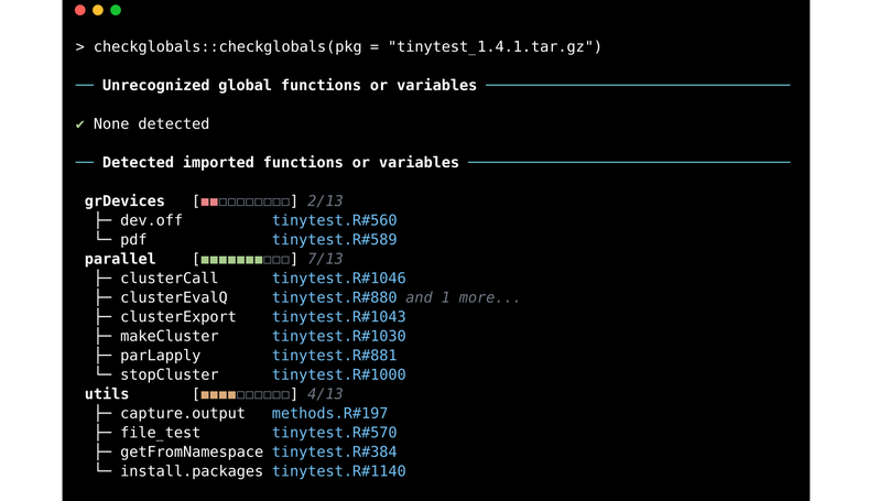 Finding (missing) dependencies in R-source code with {checkglobals}